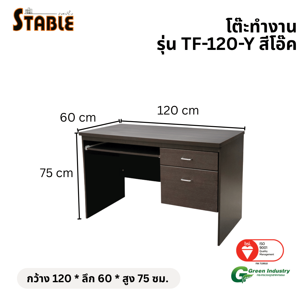 โต๊ะคอมพิวเตอร์ STABLE รุ่น TF-120-Y 120 ซม. สีโอ๊ค_1